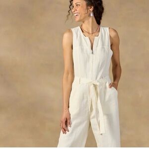 Sundance Petite 8 Linen White Jasiri Jumpsuit with Pockets and Tie waist